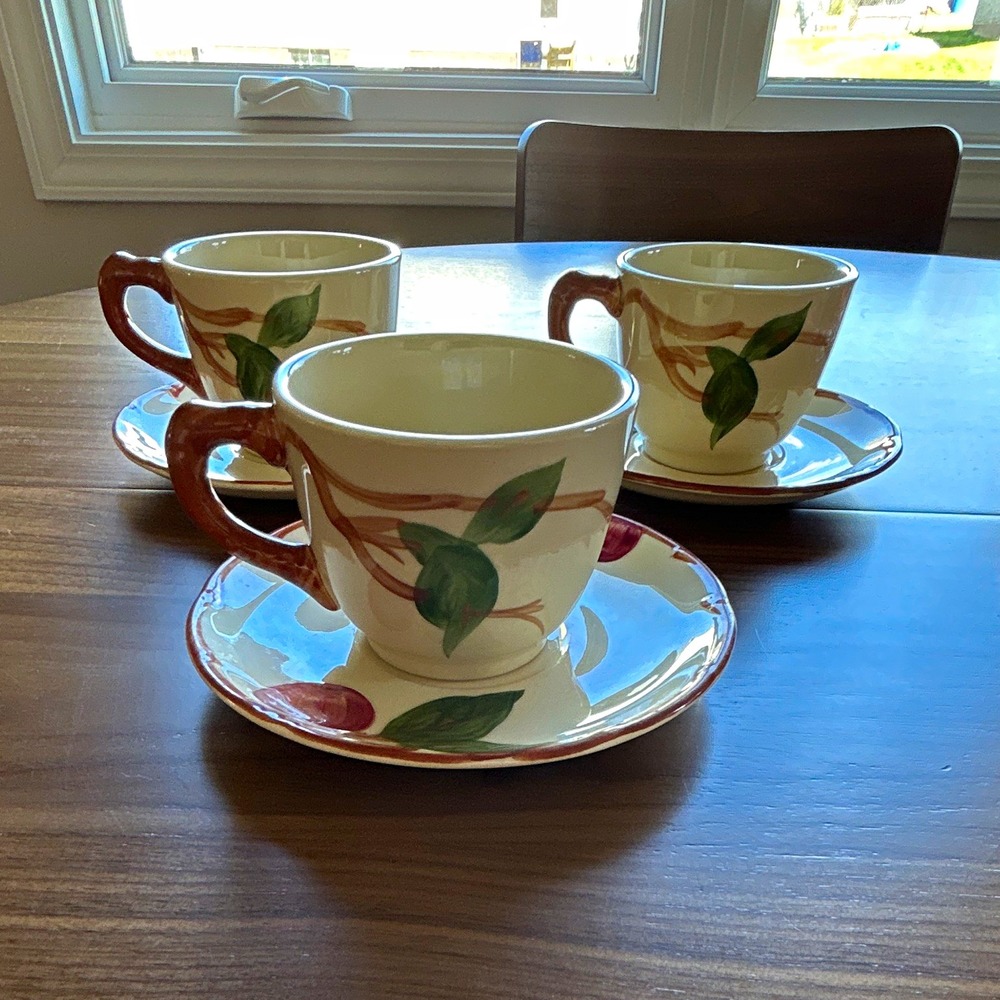 Franciscan Apple Fruit Decor Cup & Saucer Set 6-Piece 4 oz Ceramic vintage